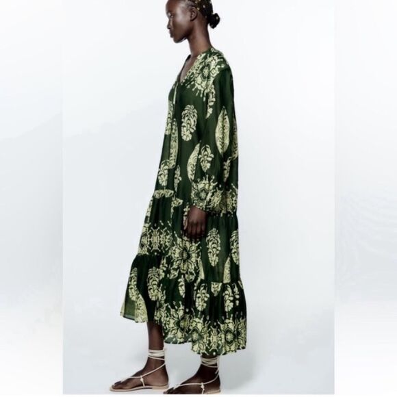 ZARA Maxi Print Dress Kaftan Cover Up Boho Tropical - Picture 8 of 13